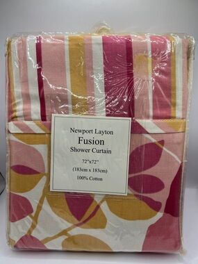 Vintage Shower Curtain Newport Layton Fusion Boho Stripes Leaves 72” x 72”
